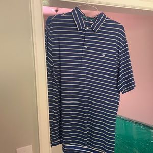 Southern Tide Blue with Yellow Stripes polo